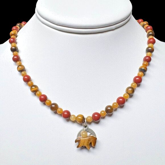 CAROLYN POLLACK STERLING SILVER TIGERS EYE BEADED WAGON WHEEL NECKLACE  16" -20" - Picture 1 of 16